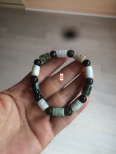 Load image into Gallery viewer, Size 58-64mm 100% natural type A dark green/yellow/brown jadeite jade beads bracelet S69
