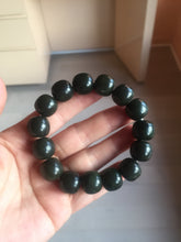 Load image into Gallery viewer, 100% Natural 14x12.5mm dark green/black/brown vintage style nephrite Hetian Jade bead bracelet HE97
