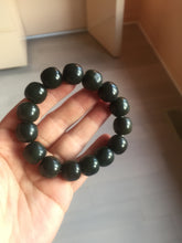 Load image into Gallery viewer, 100% Natural 14x12.5mm dark green/black/brown vintage style nephrite Hetian Jade bead bracelet HE97
