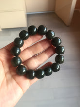 Load image into Gallery viewer, 100% Natural 14x12.5mm dark green/black/brown vintage style nephrite Hetian Jade bead bracelet HE97
