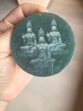 Load image into Gallery viewer, 51.8mm 100% natural blue/black/gray with fly snow Guatemala  jadeite jade Guanyin (观音) safe and sound pendant/worry stone/decor BK111
