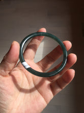 Load image into Gallery viewer, 56.5mm Certified Type A 100% Natural dark green/blue/gray Guatemala slim round cut Jadeite bangle BP193-2452
