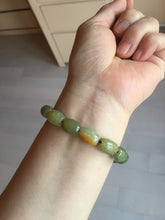 Load image into Gallery viewer, 100% Natural 12x9mm green/yellow olives shape seed material (河磨玉，和田玉籽料) Hetian Jade bead bracelet group HE92
