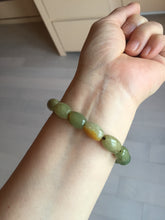 Load image into Gallery viewer, 100% Natural 12x9mm green/yellow olives shape seed material (河磨玉，和田玉籽料) Hetian Jade bead bracelet group HE92
