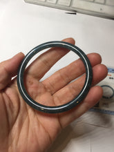 Load image into Gallery viewer, 58.5mm Certified Type A 100% Natural dark green/blue/gray with flying snow Guatemala slim round cut Jadeite bangle BG205-8825
