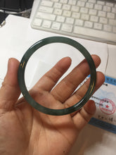 Load image into Gallery viewer, 61.3mm Certified Type A 100% Natural icy watery deep sea dark green/blue/gray/black Guatemala slim round cut Jadeite bangle PC79-3865
