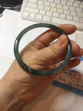 Load image into Gallery viewer, 61.3mm Certified Type A 100% Natural icy watery deep sea dark green/blue/gray/black Guatemala slim round cut Jadeite bangle PC79-3865
