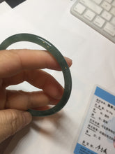 Load image into Gallery viewer, 61.3mm Certified Type A 100% Natural icy watery deep sea dark green/blue/gray/black Guatemala slim round cut Jadeite bangle PC79-3865
