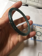 Load image into Gallery viewer, 58.5mm Certified Type A 100% Natural dark green/blue/gray with Guatemala slim flat round cut Jadeite bangle BG200-8830
