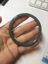 Load image into Gallery viewer, 57mm Certified Type A 100% Natural icy watery deep sea dark green/blue/gray/black Guatemala slim round cut Jadeite bangle PC80-7042
