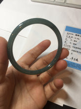 Load image into Gallery viewer, 57mm Certified Type A 100% Natural icy watery deep sea dark green/blue/gray/black Guatemala slim round cut Jadeite bangle PC80-7042
