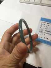 Load image into Gallery viewer, 57mm Certified Type A 100% Natural icy watery deep sea dark green/blue/gray/black Guatemala slim round cut Jadeite bangle PC80-7042

