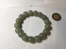 Load image into Gallery viewer, 12x10.7mm 100% Natural light green/yellow vintage style nephrite Hetian Jade bead bracelet HE98
