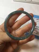 Load image into Gallery viewer, 57mm Certified Type A 100% Natural icy watery deep sea dark green/blue/gray/black Guatemala slim round cut Jadeite bangle PC80-7042
