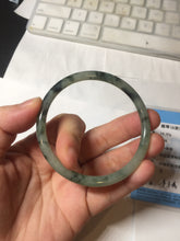 Load image into Gallery viewer, 55.6mm Certified Type A 100% Natural green/black/gray with dark green floating flowers slim round cut Jadeite bangle PD45-5754
