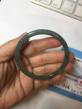 Load image into Gallery viewer, 57mm Certified Type A 100% Natural icy watery deep sea dark green/blue/gray/black Guatemala slim round cut Jadeite bangle PC81-7028
