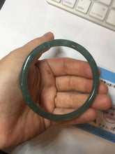 Load image into Gallery viewer, 57mm Certified Type A 100% Natural icy watery deep sea dark green/blue/gray/black Guatemala slim round cut Jadeite bangle PC81-7028
