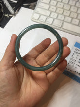 Load image into Gallery viewer, 55.5mm Certified Type A 100% Natural icy watery deep sea dark green/blue/gray/black Guatemala slim round cut Jadeite bangle PC82-7053
