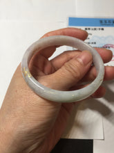 Load image into Gallery viewer, 56mm 100% Natural type A light green purple white carved flowers and golden-painted Jadeite Jade bangle PB227-0274
