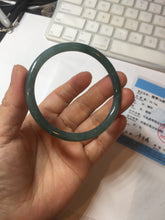 Load image into Gallery viewer, 55.5mm Certified Type A 100% Natural icy watery deep sea dark green/blue/gray/black Guatemala slim round cut Jadeite bangle PC82-7053
