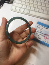 Load image into Gallery viewer, 55.5mm Certified Type A 100% Natural icy watery deep sea dark green/blue/gray/black Guatemala slim round cut Jadeite bangle PC82-7053
