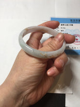 Load image into Gallery viewer, 56mm 100% Natural type A light green purple white carved flowers and golden-painted Jadeite Jade bangle PB227-0274
