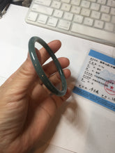 Load image into Gallery viewer, 55.5mm Certified Type A 100% Natural icy watery deep sea dark green/blue/gray/black Guatemala slim round cut Jadeite bangle PC82-7053
