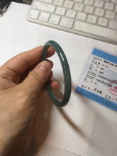 Load image into Gallery viewer, 55.5mm Certified Type A 100% Natural icy watery deep sea dark green/blue/gray/black Guatemala slim round cut Jadeite bangle PC82-7053
