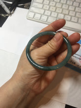 Load image into Gallery viewer, 55.5mm Certified Type A 100% Natural icy watery deep sea dark green/blue/gray/black Guatemala slim round cut Jadeite bangle PC82-7053
