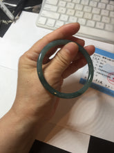 Load image into Gallery viewer, 55.5mm Certified Type A 100% Natural icy watery deep sea dark green/blue/gray/black Guatemala slim round cut Jadeite bangle PC82-7053
