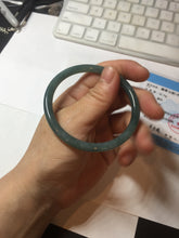 Load image into Gallery viewer, 55.5mm Certified Type A 100% Natural icy watery deep sea dark green/blue/gray/black Guatemala slim round cut Jadeite bangle PC82-7053
