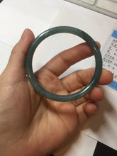 Load image into Gallery viewer, 55.5mm Certified Type A 100% Natural icy watery deep sea dark green/blue/gray/black Guatemala slim round cut Jadeite bangle PC82-7053
