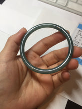 Load image into Gallery viewer, 55.5mm Certified Type A 100% Natural icy watery deep sea dark green/blue/gray/black Guatemala slim round cut Jadeite bangle PC82-7053
