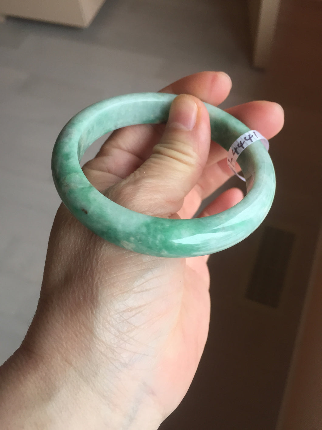 56.5mm Certified Type A 100% Natural sunny green Jadeite Jade bangle AU7-4441