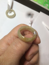 Load image into Gallery viewer, 100% natural type A light yellow/gray (黄冰) jadeite jade band ring AZ98
