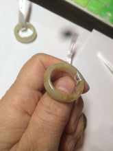 Load image into Gallery viewer, 100% natural type A light yellow/gray (黄冰) jadeite jade band ring AZ98
