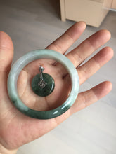 Load image into Gallery viewer, 54.6mm certified 100% natural oily dark green purple jadeite jade bangle pendnat set PA114-9119
