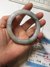 Load image into Gallery viewer, 55.4mm 100% Natural type A green purple white carved flowers and golden-painted Jadeite Jade bangle PB228-0264
