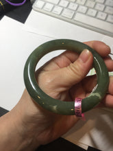 Load image into Gallery viewer, 57.4mm 100% natural certified dark green/gray Hetian nephrite jade bangle HF69-6454
