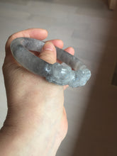 Load image into Gallery viewer, 60.8mm 100% natural black white (水墨) Quartzite (Shetaicui jade) 3D carved Cat bangle SY125

