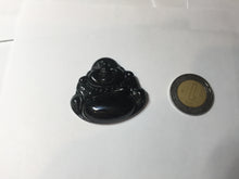 Load image into Gallery viewer, 100% Natural dark green/black jadeite jade(Mocui, 墨翠) happy buddha Pendant/handhold worry stone BL138
