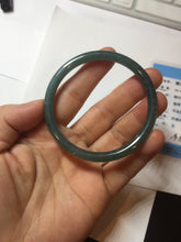 Load image into Gallery viewer, 54.5mm Certified Type A 100% Natural icy watery deep sea dark green/blue/gray/black Guatemala slim round cut Jadeite bangle PC84-7031
