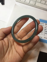 Load image into Gallery viewer, 54.5mm Certified Type A 100% Natural icy watery deep sea dark green/blue/gray/black Guatemala slim round cut Jadeite bangle PC84-7031
