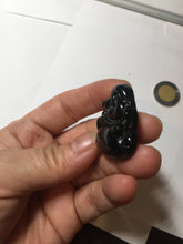 Load image into Gallery viewer, 100% Natural dark green/black jadeite jade(Mocui, 墨翠) happy buddha Pendant/handhold worry stone BL138
