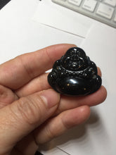 Load image into Gallery viewer, 100% Natural dark green/black jadeite jade(Mocui, 墨翠) happy buddha Pendant/handhold worry stone BL138
