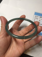 Load image into Gallery viewer, 60.5mm Certified Type A 100% Natural icy watery dark green/blue/gray/black slim round cut Guatemala Jadeite bangle BP12-7035
