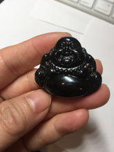 Load image into Gallery viewer, 100% Natural dark green/black jadeite jade(Mocui, 墨翠) happy buddha Pendant/handhold worry stone BL138
