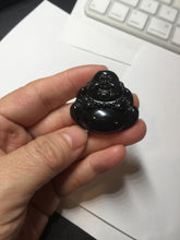 Load image into Gallery viewer, 100% Natural dark green/black jadeite jade(Mocui, 墨翠) happy buddha Pendant/handhold worry stone BL138
