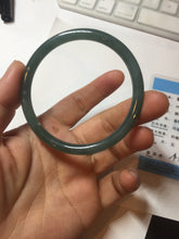 Load image into Gallery viewer, 54.5mm Certified Type A 100% Natural icy watery deep sea dark green/blue/gray/black Guatemala slim round cut Jadeite bangle PC84-7031
