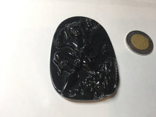 Load image into Gallery viewer, 100% Natural clear dark green/black jadeite jade(Mocui, 墨翠) Nezha(哪吒) defeated the dragon king Pendant/handhold worry stone BL139
